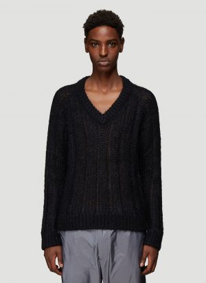 Prada V-Neck Open-Knit Sweater in Black size EU - 46 Prada V-Neck Open-Knit Sweater in Black size EU - 46