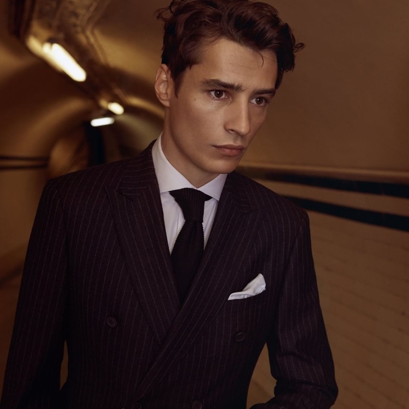 French model Adrien Sahores dons a sharply tailored suit for Reiss' fall-winter 2019 campaign.