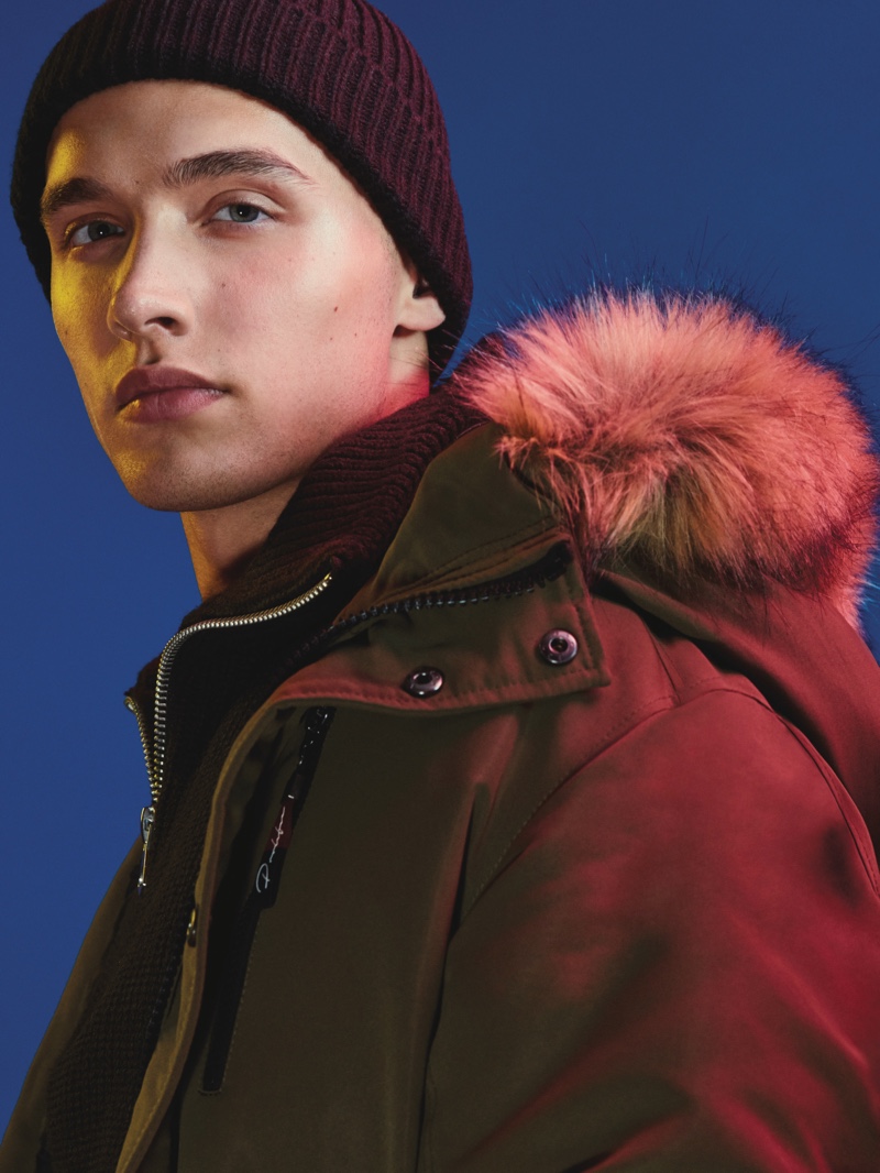 Dom Stowell rocks a parka from River Island's Electric Xmas collection.