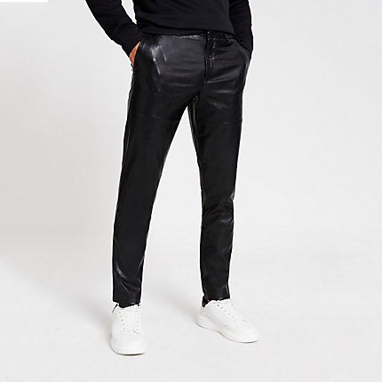 river island faux leather skinny trousers in black