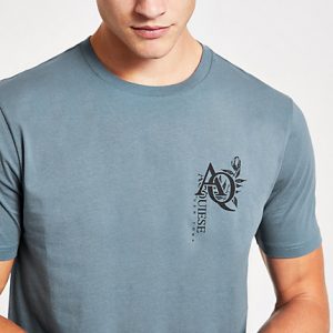 River Island Mens Blue 'AQ' printed short sleeve T-shirt River Island Mens Blue 'AQ' printed short sleeve T-shirt