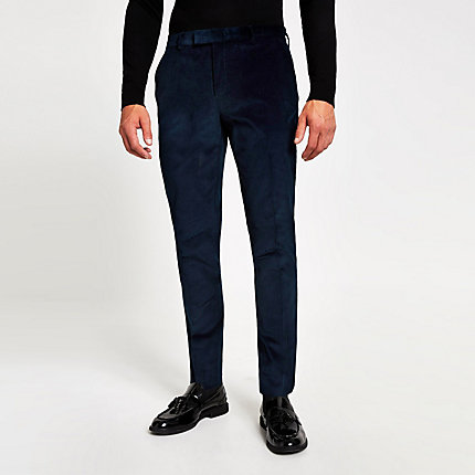 River Island Mens Blue cord skinny suit trousers | The Fashionisto