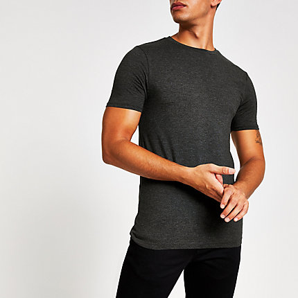 River Island Mens Dark grey muscle fit short sleeve T-shirt | The ...