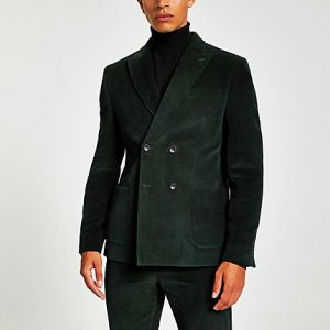 River Island Mens Green cord double breasted skinny suit jacket River Island Mens Green cord double breasted skinny suit jacket