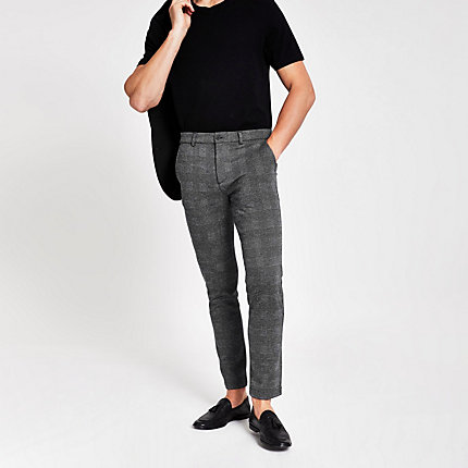 mens grey check joggers