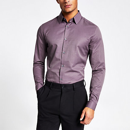 River Island Mens Purple satin stripe slim fit shirt | The Fashionisto