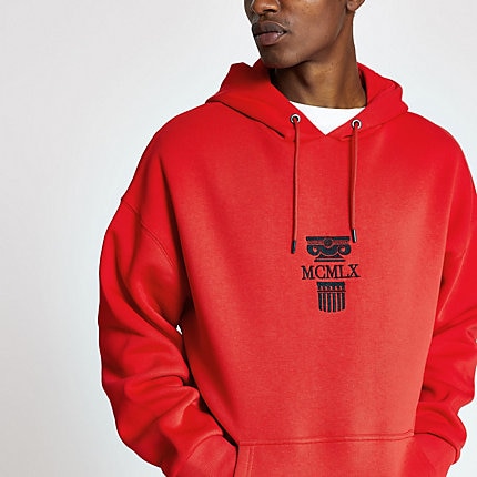 River Island Mens Red ‘MCMLX’ embroidered oversized hoodie | The ...