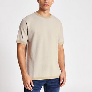 River Island Mens Stone short sleeve oversized waffle T-shirt River Island Mens Stone short sleeve oversized waffle T-shirt