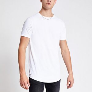 River Island Mens White curved hem longline T-shirt River Island Mens White curved hem longline T-shirt