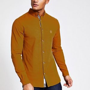 River Island Mens Yellow slim fit long sleeve Oxford shirt River Island Mens Yellow slim fit long sleeve Oxford shirt