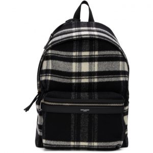 Saint Laurent Black and Off-White Wool Check City Backpack Saint Laurent Black and Off-White Wool Check City Backpack