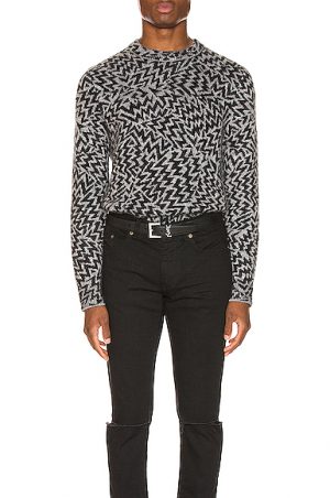 Saint Laurent Comics Jacquard Sweater in Animal Print,Gray Saint Laurent Comics Jacquard Sweater in Animal Print,Gray