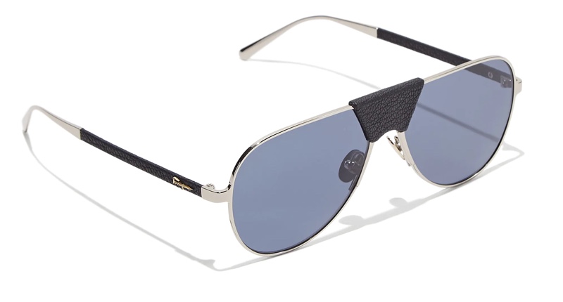 Salvatore Ferragamo Leather Embellished Metal Frame Sunglasses