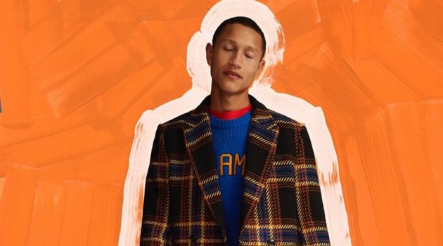 Scotch & Soda Presents Key Fall Jackets A sleek fall vision, Bruno Sitton wears a Scotch & Soda checked coat $395.
