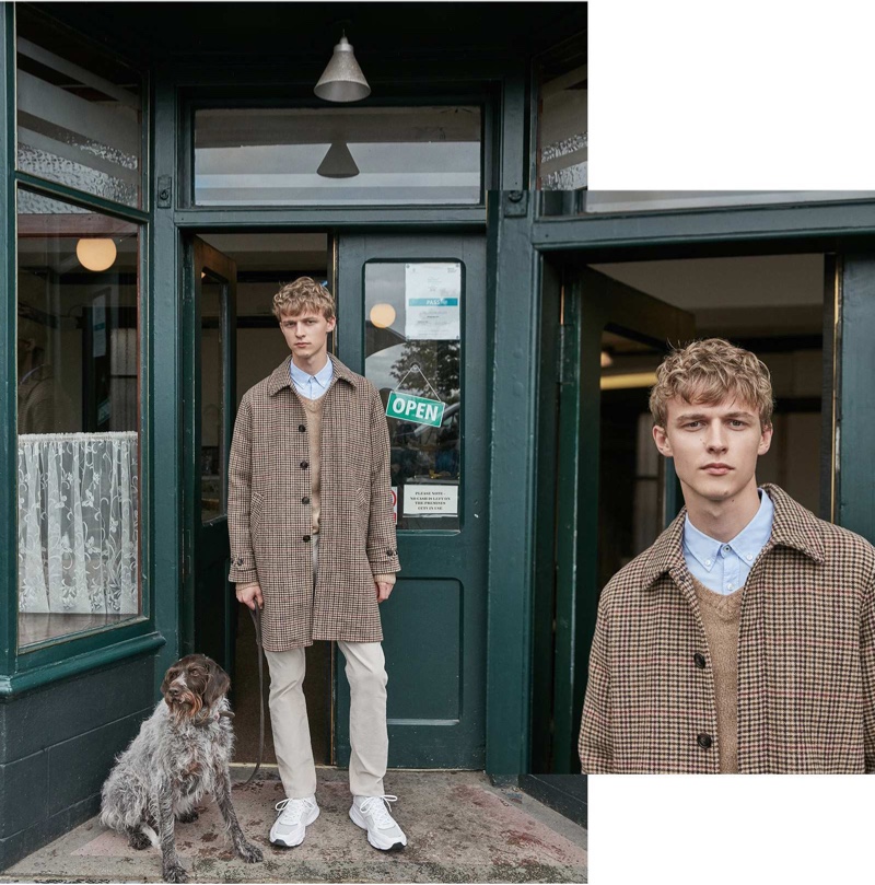 Max Barczak dons a checked coat for Sfera's fall 2019 campaign.