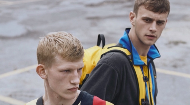 Connor Newall & Ben Overthrow Sport Throwback Style for Simons Models Connor Newall and Ben Overthrow model colorful fashions from DJAB and Simons.