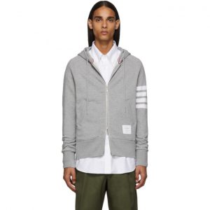 Thom Browne Grey 4-Bar Classic Full Zip Hoodie Thom Browne Grey 4-Bar Classic Full Zip Hoodie