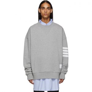 Thom Browne Grey 4-Bar Oversized Crewneck Sweatshirt Thom Browne Grey 4-Bar Oversized Crewneck Sweatshirt