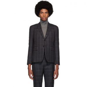 Thom Browne Grey Twill Classic Check Blazer Thom Browne Grey Twill Classic Check Blazer
