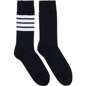 Thom Browne Navy 4-Bar Mid-Calf Socks Thom Browne Navy 4-Bar Mid-Calf Socks