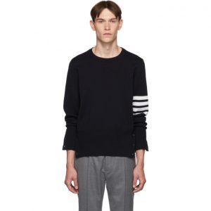 Thom Browne Navy Merino Wool 4-Bar Stripe Sweater Thom Browne Navy Merino Wool 4-Bar Stripe Sweater