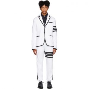 Thom Browne White Classic Loopback 4-Bar Suit Thom Browne White Classic Loopback 4-Bar Suit