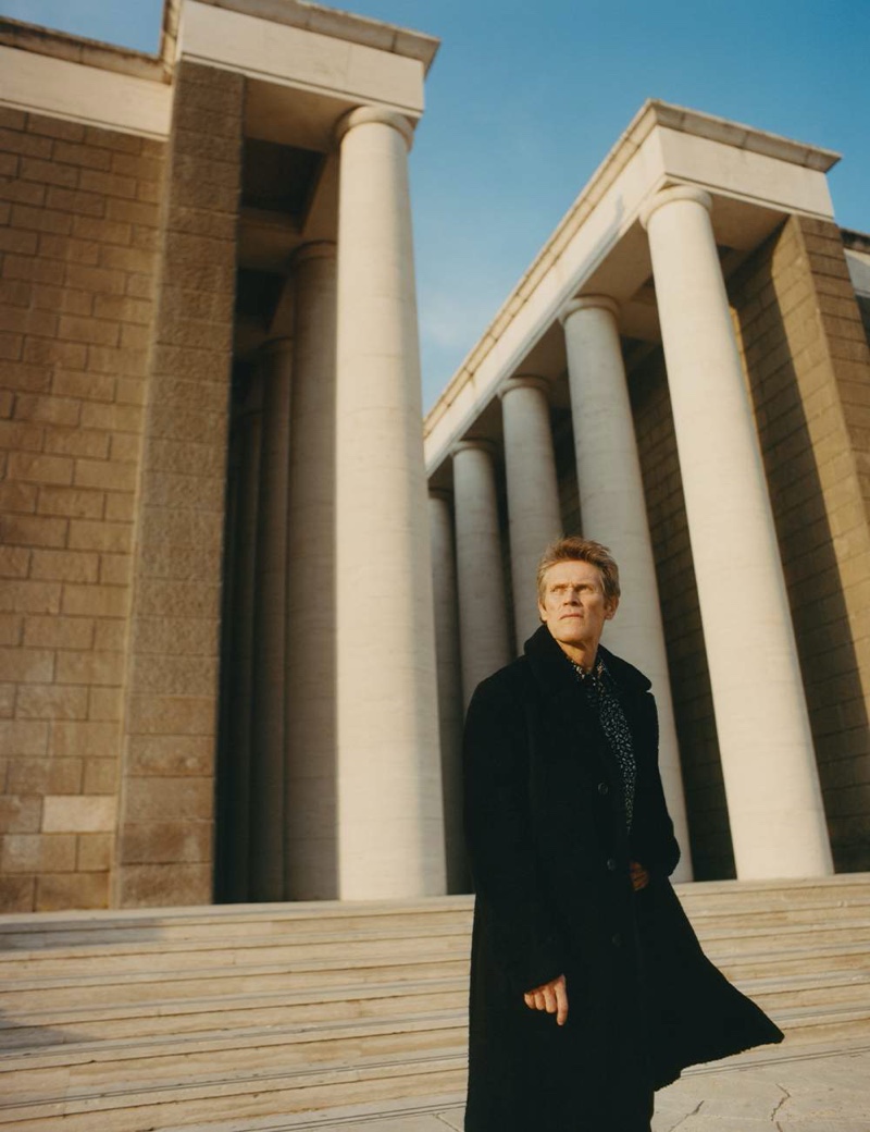 Actor Willem Dafoe sports a Saint Laurent shirt with Prada trousers.