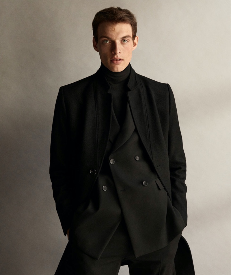 Elegant in black, Rocky Harwood dons a dashing suiting number from Zara.