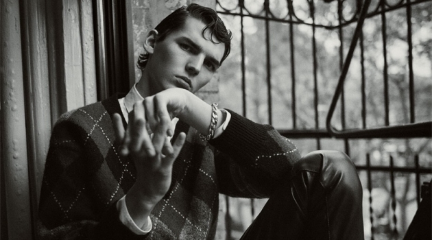 Eli Dons Smart Menswear for Zara Collection Fall '19 Campaign Donning an argyle print sweater with faux leather pants, Eli Epperson appears in Zara's fall-winter 2019 Collection campaign.