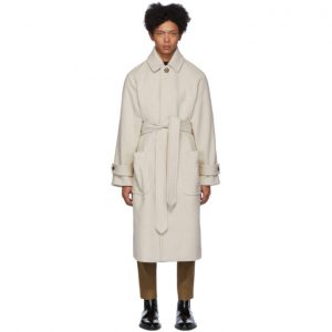 AMI Alexandre Mattiussi Beige Belted Long Coat AMI Alexandre Mattiussi Beige Belted Long Coat