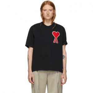 AMI Alexandre Mattiussi Black Ami De Coeur Oversized Patch T-Shirt AMI Alexandre Mattiussi Black Ami De Coeur Oversized Patch T-Shirt
