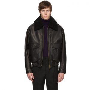AMI Alexandre Mattiussi Black Shearling Grained Jacket AMI Alexandre Mattiussi Black Shearling Grained Jacket