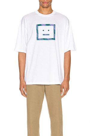 Acne Studios Erian Check Face Tee in White Acne Studios Erian Check Face Tee in White