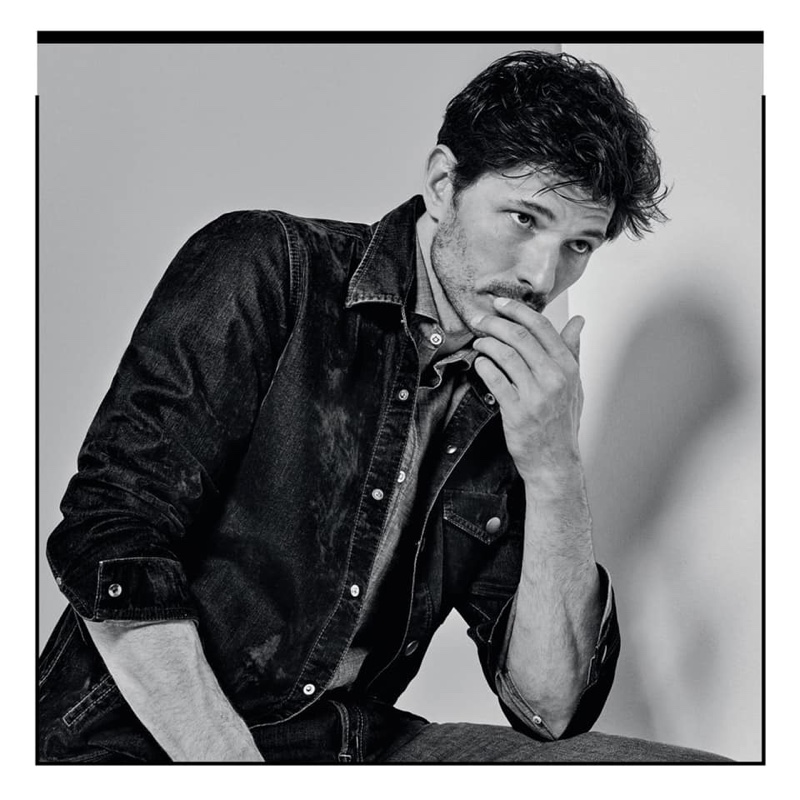 Rocking denim, Andres Velencoso is front and center for Jacob Cohen.