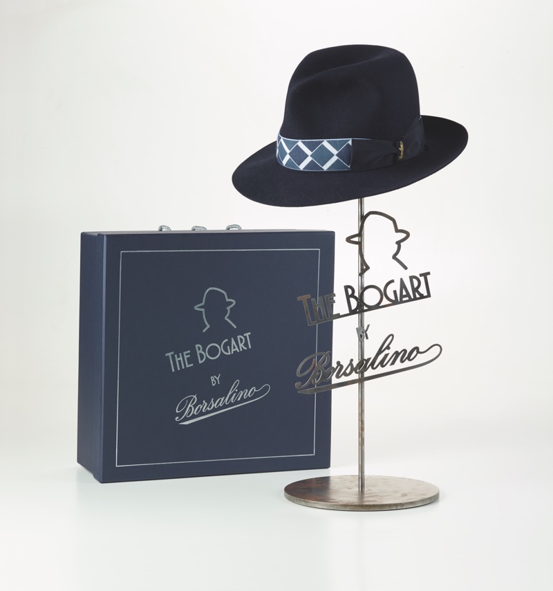 The Bogart by Borsalino Cut 3 hat pictured alongside its special box packaging.
