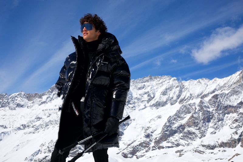 Ready to hit the slopes, Francisco Henriques wears outerwear from the Dsquared2 Ski collection.
