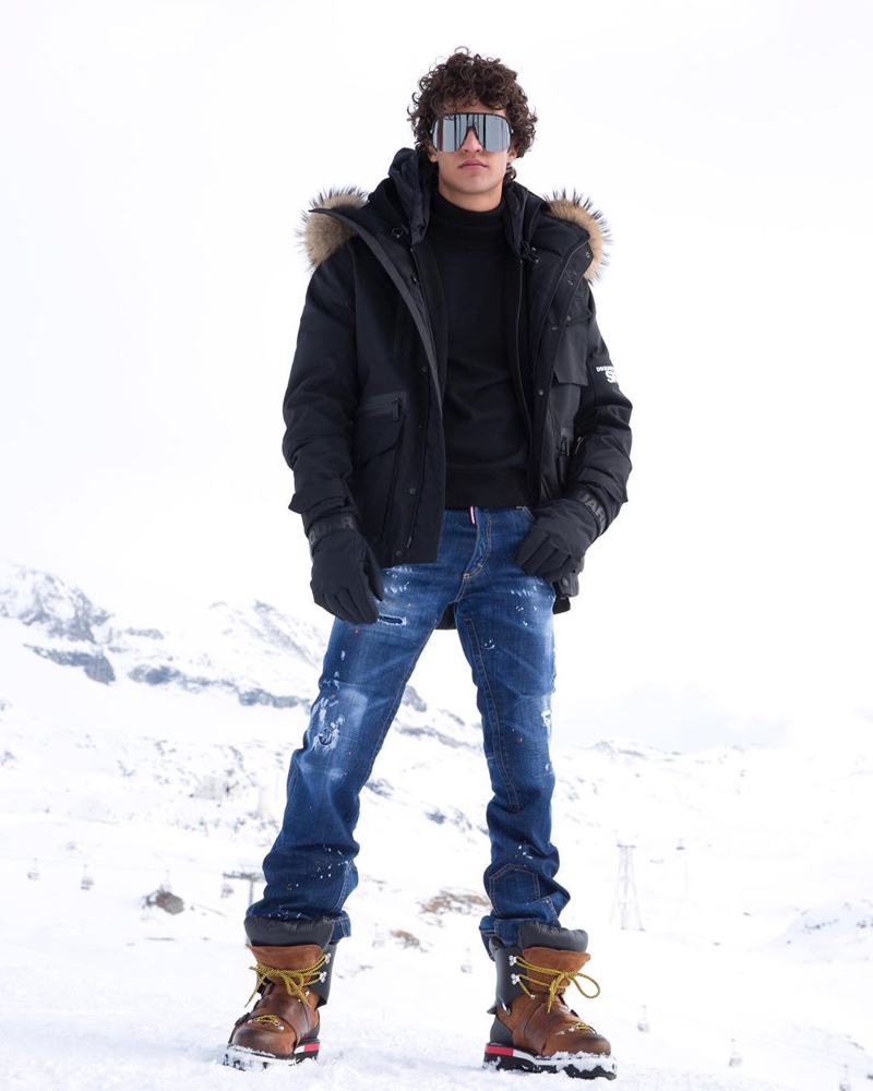 Francisco Henriques sports a warm look from the Dsquared2 Ski collection.