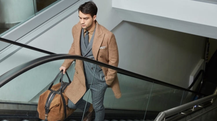 Taking on the role of the traveling man, Aleksandar Rusić stars in Eleventy's fall-winter 2019 campaign.