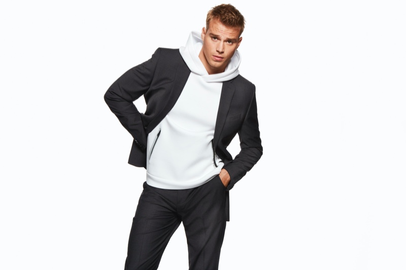 Front and center, Matthew Noszka reunites with Express for its holiday 2019 campaign.