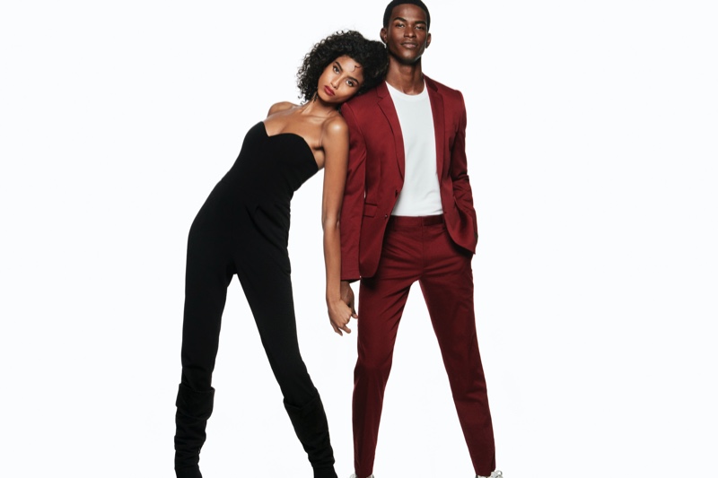 Imaan Hammam and Salomon Diaz hit the studio for Express' holiday 2019 campaign.