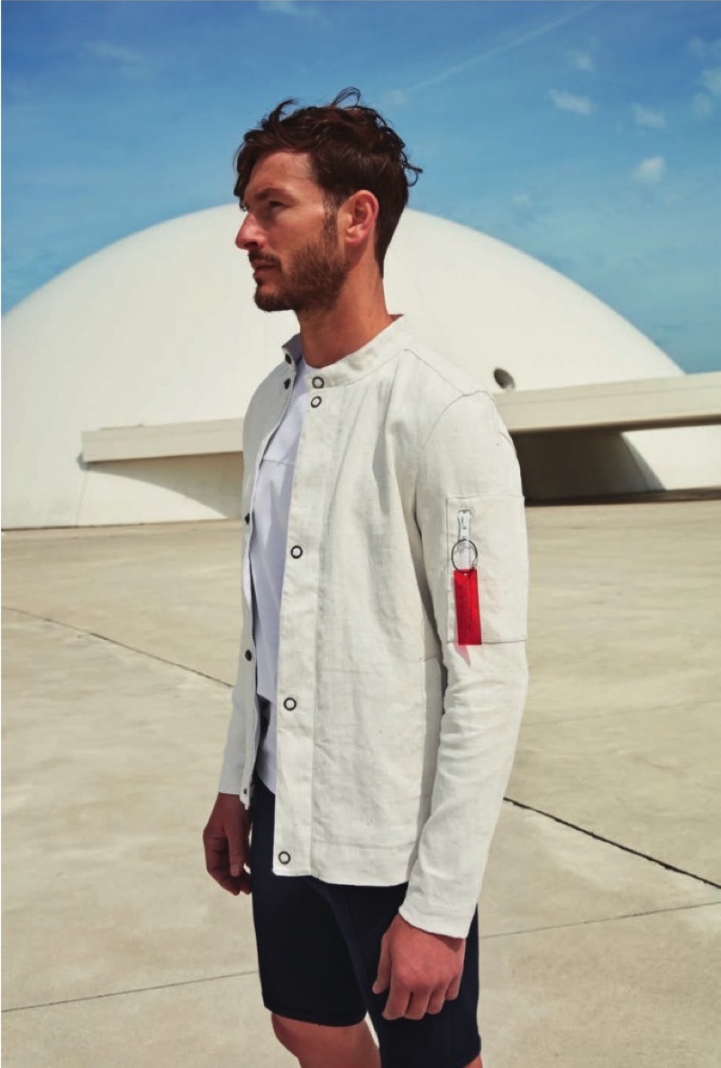 Dressed in sporty clothing from Falke, Parker Gregory showcases spring-summer 2020 style.