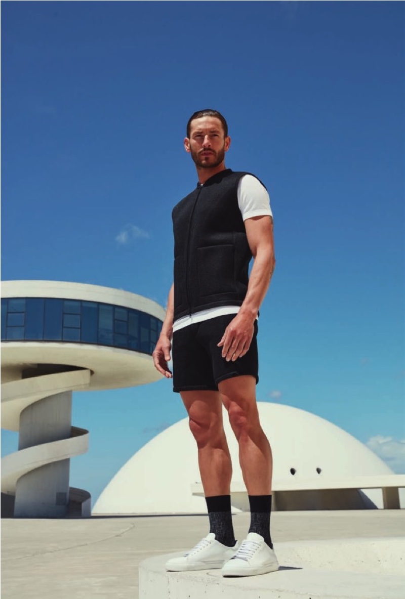 Parker Gregory sports a sleek look from Falke's spring-summer 2020 collection.