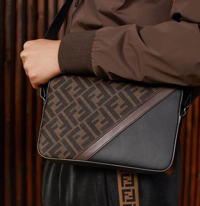 A leather and canvas bag from Fendi's resort 2020 collection features the fashion house's iconic FF pattern.