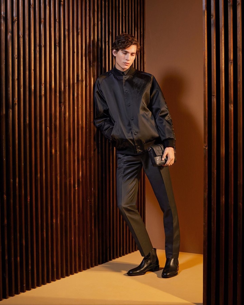 Front and center, Liam Kelly goes sporty in Fendi.