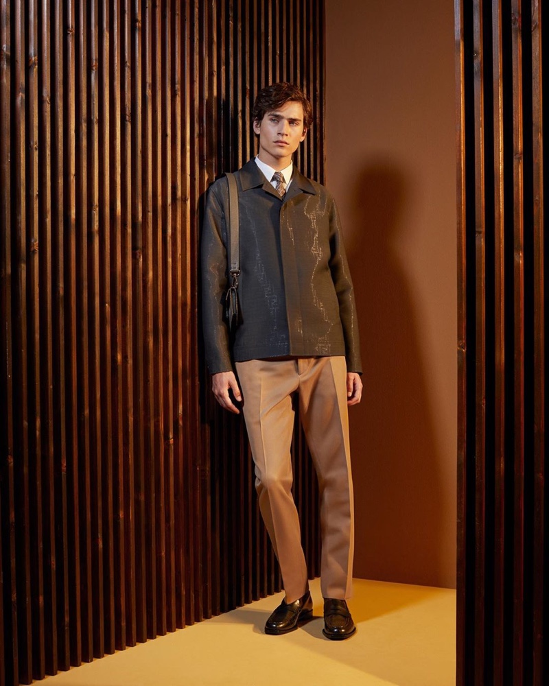 Front and center, Liam Kelly sports resort 2020 menswear from Fendi.