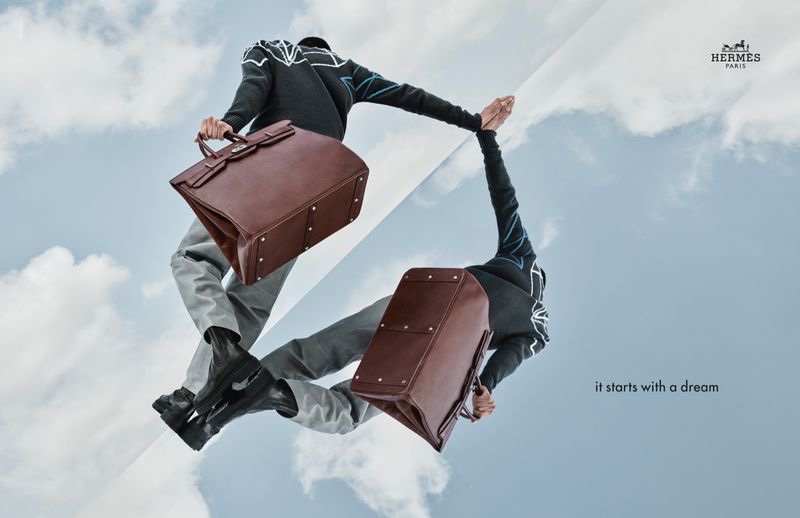 Posing with a brown leather bag, Kiran appears in Hermès' fall-winter 2019 campaign.