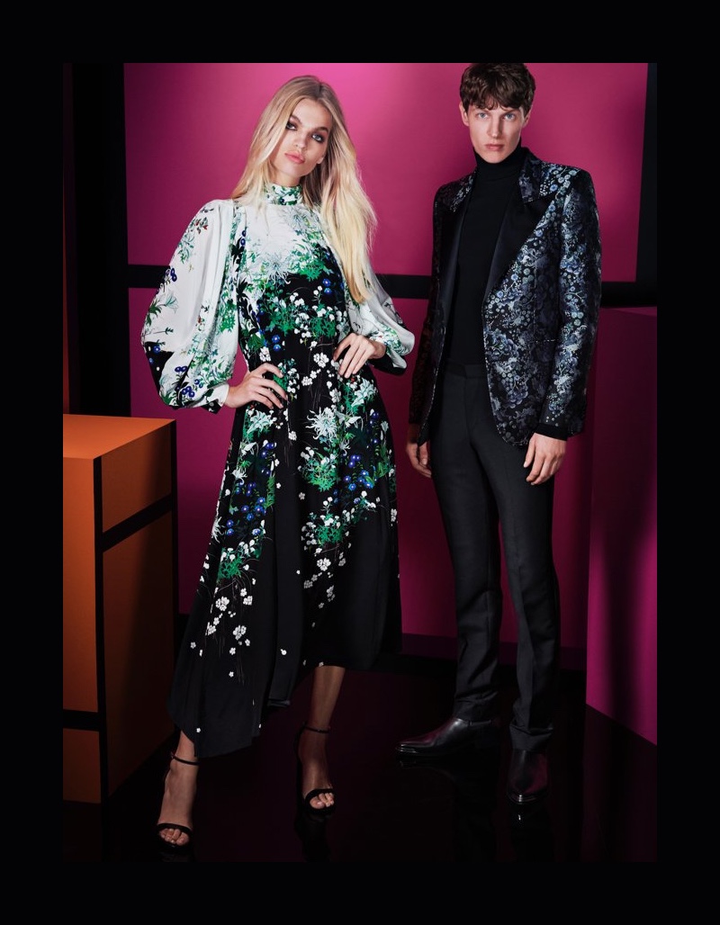 Daphne Groeneveld and Tim Schuhmacher come together for Holt Renfrew's holiday outing. Tim dons a tuxedo jacket by Givenchy.