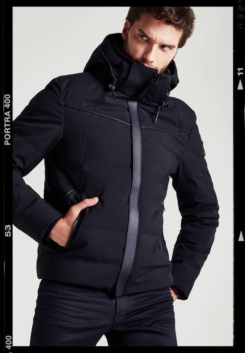 Model Aurelien Muller bundles up for winter in a jacket from IKKS.