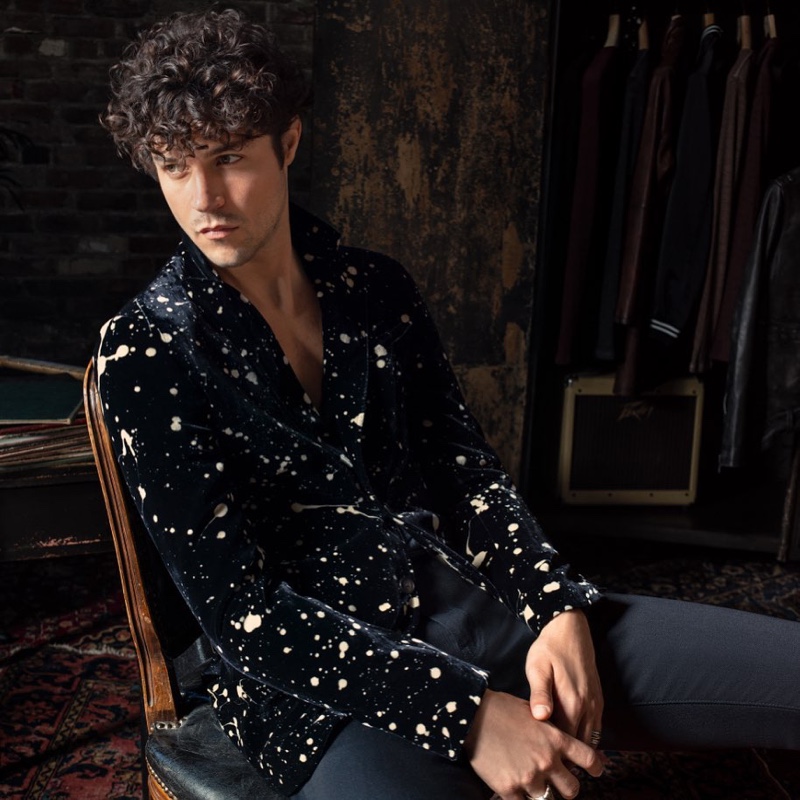 Miles McMillan sports a velvet jacket $1,698 from the John Varvatos x Led Zeppelin capsule collection.