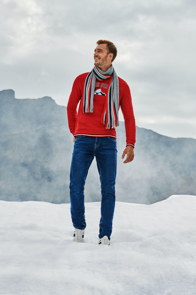 Venturing outdoors, model Federico Cola stars in Jules' holiday 2019 campaign.